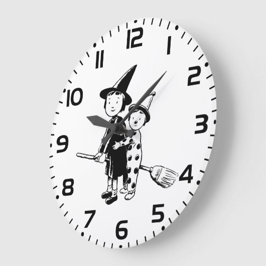 Grande Horloge Ronde Halloween Witch and Clown Riding Broomstick (Angle)