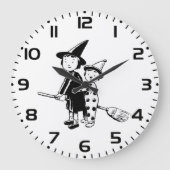 Grande Horloge Ronde Halloween Witch and Clown Riding Broomstick (Recto)