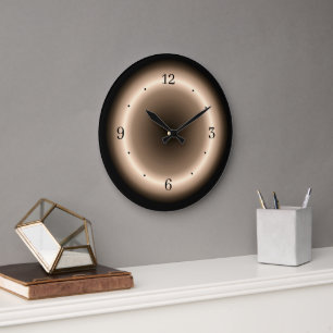 Grande Horloge Ronde Halo Atmosphérique de crème sur Cadran de Mur Brun