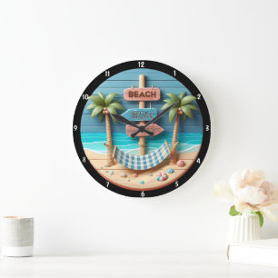 Grande Horloge Ronde Hamac Palmiers Relaxant Sur Le Thème De La Plage