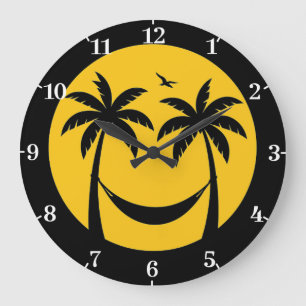 Grande Horloge Ronde Hamac Tropical Sunset - Plage Minimale de palmiers