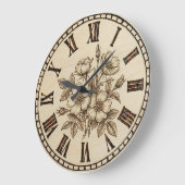 Grande Horloge Ronde Handcrafted Floral Wood Wall Clock (Angle)