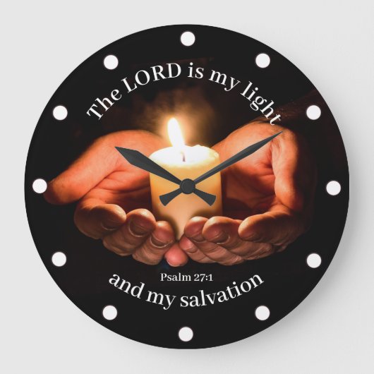 Grande Horloge Ronde Hands Holding Lighted Candle with Bible message (Recto)