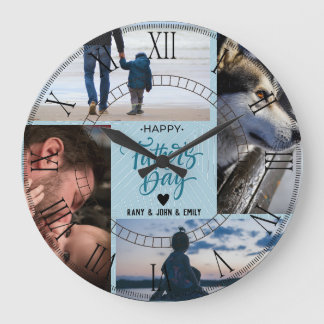 Grande Horloge Ronde Happy Fête des pères Photo Collage de noms personn