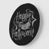 Grande Horloge Ronde Happy Halloween chauves-souris Jack-o'-lantern (Angle)
