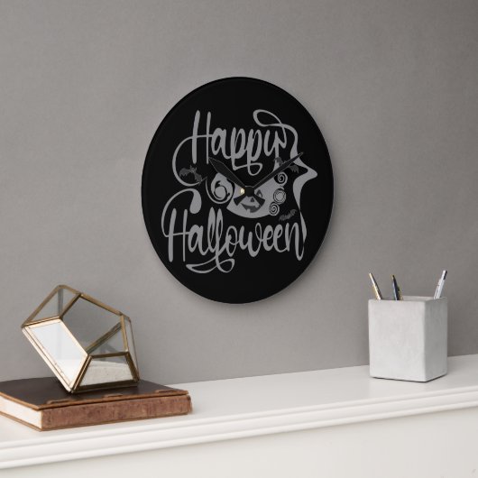 Grande Horloge Ronde Happy Halloween chauves-souris Jack-o'-lantern (Bureau)