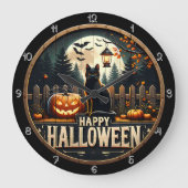 Grande Horloge Ronde Happy Halloween scène de chat noir (Recto)