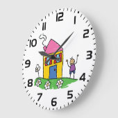 Grande Horloge Ronde Happy Home Colorful House et Stick Figure (Angle)