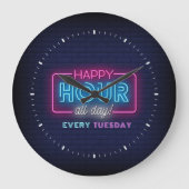 Grande Horloge Ronde Happy Hour All Day Neon Sign Custom Text (Recto)