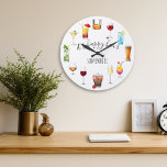 Grande Horloge Ronde Happy Hour Quelque part Cocktail Tropical Bière Vi<br><div class="desc">Cette conception a été créée grâce à l'art numérique. Elle peut être personnalisée dans la zone prévue à cet effet ou en choisissant l'option de personnalisation supplémentaire en cliquant pour personnaliser davantage et en changeant le nom, les initiales ou les mots. Vous pouvez également changer la couleur et le style...</div>