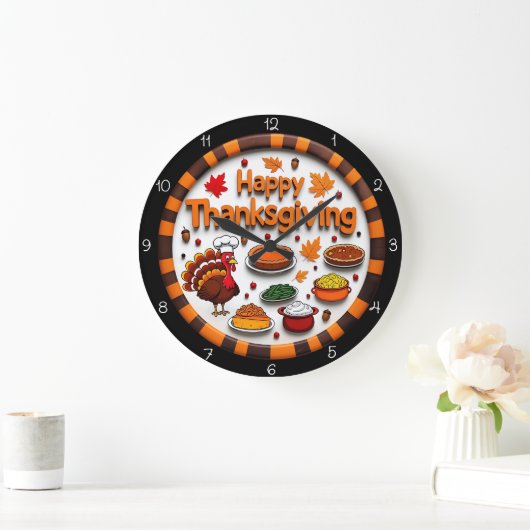 Grande Horloge Ronde Happy Thanksgiving Feast Turkey (Maison)