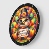 Grande Horloge Ronde Happy Thanksgiving Turkey  (Angle)