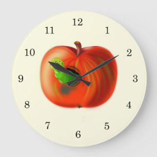 Grande Horloge Ronde Happy Worm In Red Apple
