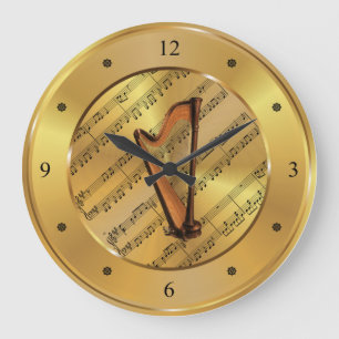 Grande Horloge Ronde Harp ~ Partition Partielle ~ Arrière - plan Or ~ U