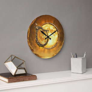 Grande Horloge Ronde Harpe Céleste de la Lune Dorée