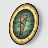 Grande Horloge Ronde Harpe sur Sheet Music ~ Vert sur Gold Arrière - pl (Angle)