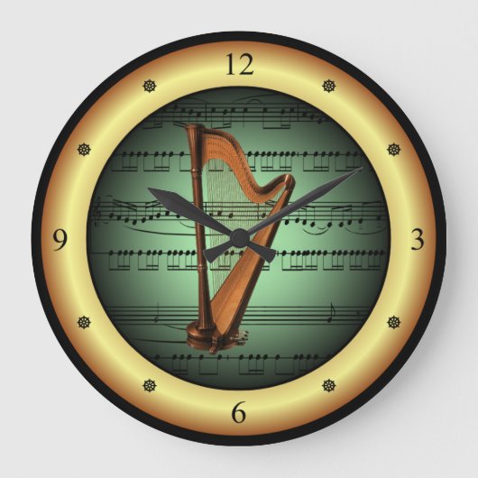 Grande Horloge Ronde Harpe sur Sheet Music ~ Vert sur Gold Arrière - pl (Recto)