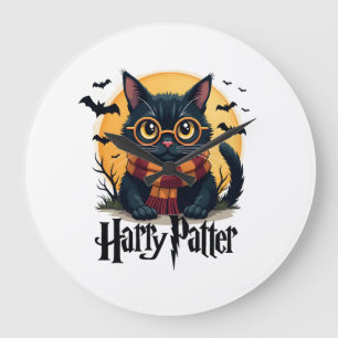 Grande Horloge Ronde Harry Pawter Sorcière Chat Noir Halloween Film Drô