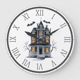 Grande Horloge Ronde Haunted House Tree and Bats Halloween