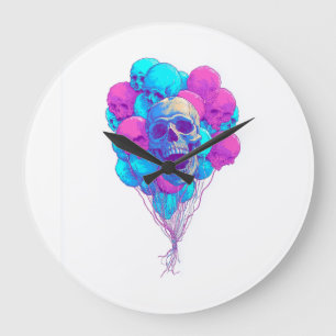 Grande Horloge Ronde Haut et os � Crâne flottant drôle