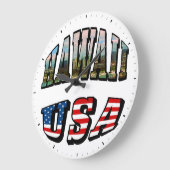 Grande Horloge Ronde Hawaii Picture et USA Flag Text (Angle)