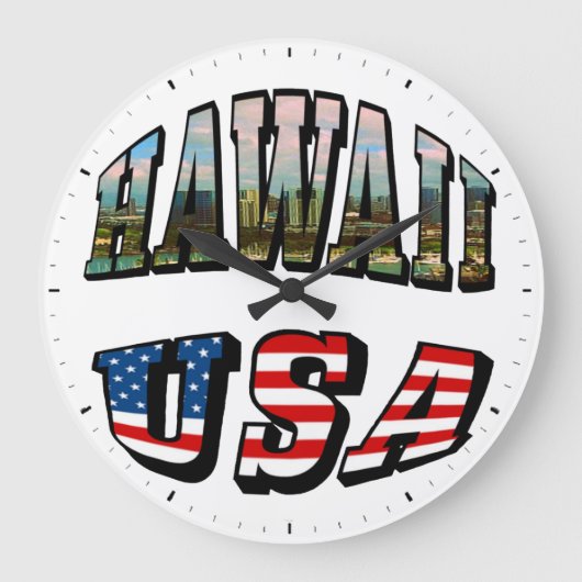 Grande Horloge Ronde Hawaii Picture et USA Flag Text (Recto)