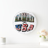 Grande Horloge Ronde Hawaii Picture et USA Flag Text (Maison)