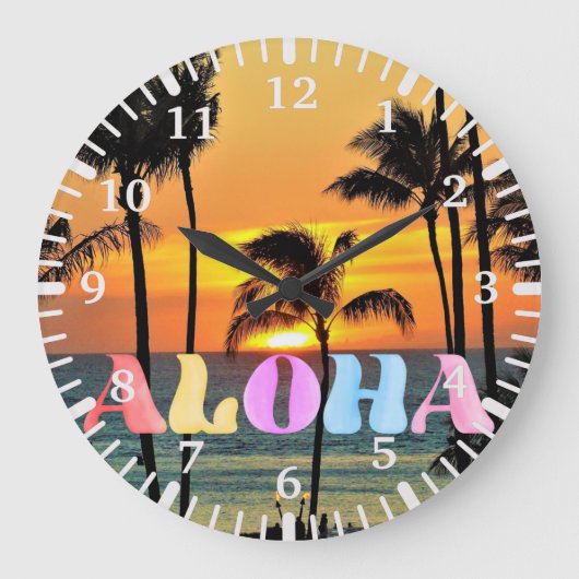 Grande Horloge Ronde Hawaii Tropical Ocean Palm Tree Sunset (Recto)
