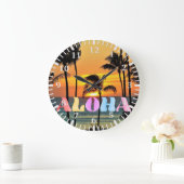 Grande Horloge Ronde Hawaii Tropical Ocean Palm Tree Sunset (Maison)