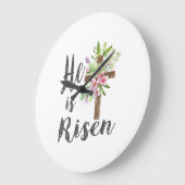 Grande Horloge Ronde He is Risen Floral Cross Vintage Happy Easter T-Sh (Angle)