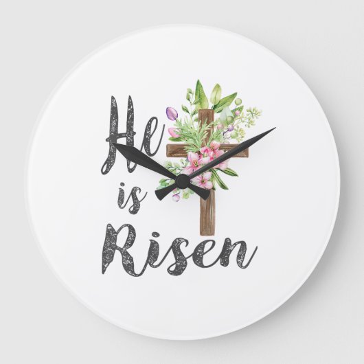 Grande Horloge Ronde He is Risen Floral Cross Vintage Happy Easter T-Sh (Recto)
