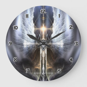 Grande Horloge Ronde Heavenant Angel Wing Cross Fractal Art Wall Horlog