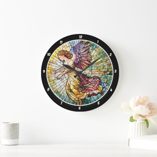 Grande Horloge Ronde Heavenant Grace Time Vitrage Ange Mur (Maison)