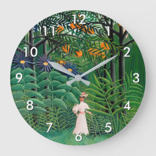 Grande Horloge Ronde Henri Rousseau - Femme marchant dans une forêt exo
