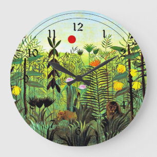 Grande Horloge Ronde Henri Rousseau - Paysage exotique avec Lion