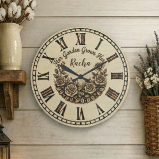 Grande Horloge Ronde Her Garden Grows Here | Custom Name wall clock