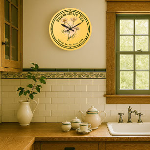 Grande Horloge Ronde Herbe de chamomille vintage Art botanique