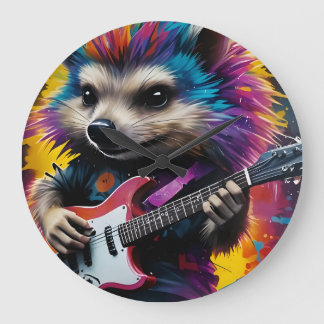 Grande Horloge Ronde Hérisson joue de la guitare, graffiti rock