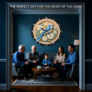 Grande Horloge Ronde Héritage de la marguerite geai bleu