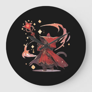 Grande Horloge Ronde Héros Chat Maga Rouge Mignon