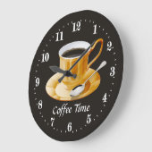 Grande Horloge Ronde heure du café mignon ajouter du texte (Angle)