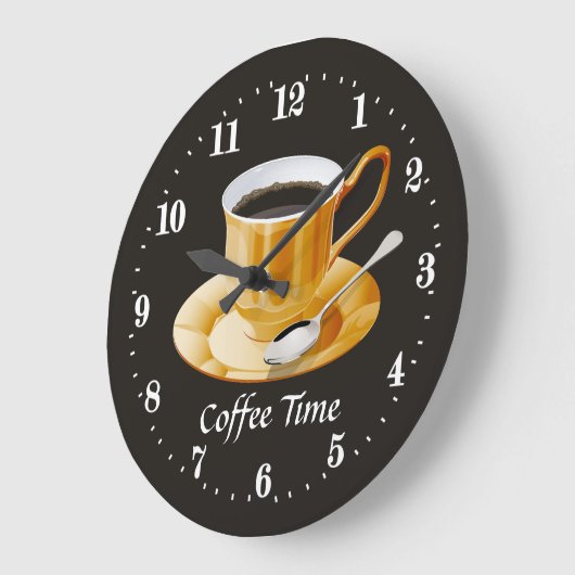 Grande Horloge Ronde heure du café mignon ajouter du texte (Angle)