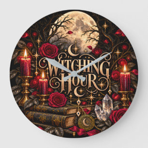 Grande Horloge Ronde Heures de Sorcellerie d'Halloween Roses de Lune Go
