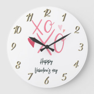 Grande Horloge Ronde Heureuse Sainte-Valentin de coeur rose "XOXO"