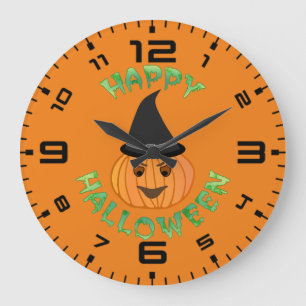 Grande Horloge Ronde Heureuse sorcière de citrouille d'Halloween