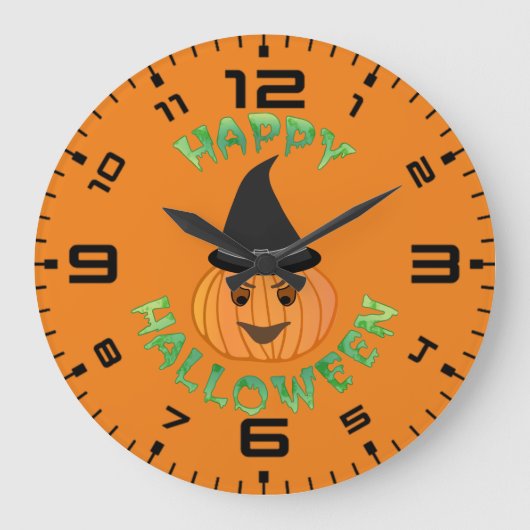 Grande Horloge Ronde Heureuse sorcière de citrouille d'Halloween (Recto)