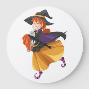 GRANDE HORLOGE RONDE "HEUREUX HALLOWEEN" WITCH