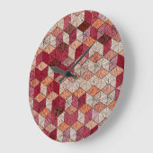 Grande Horloge Ronde Hexagons brodés : Patchwork Bohème Imprimer. (Angle)