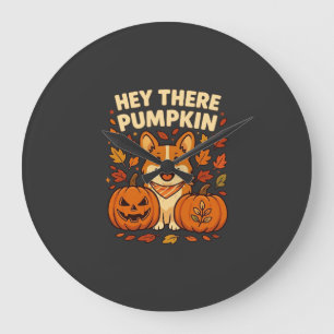Grande Horloge Ronde Hey There Citrouille Corgi Halloween Citrouilles A