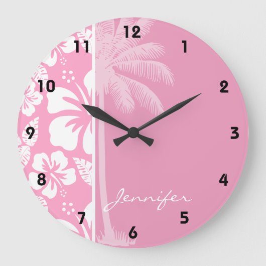 Grande Horloge Ronde Hibiscus Tropical Rose Carnation; Palme D'Été (Recto)